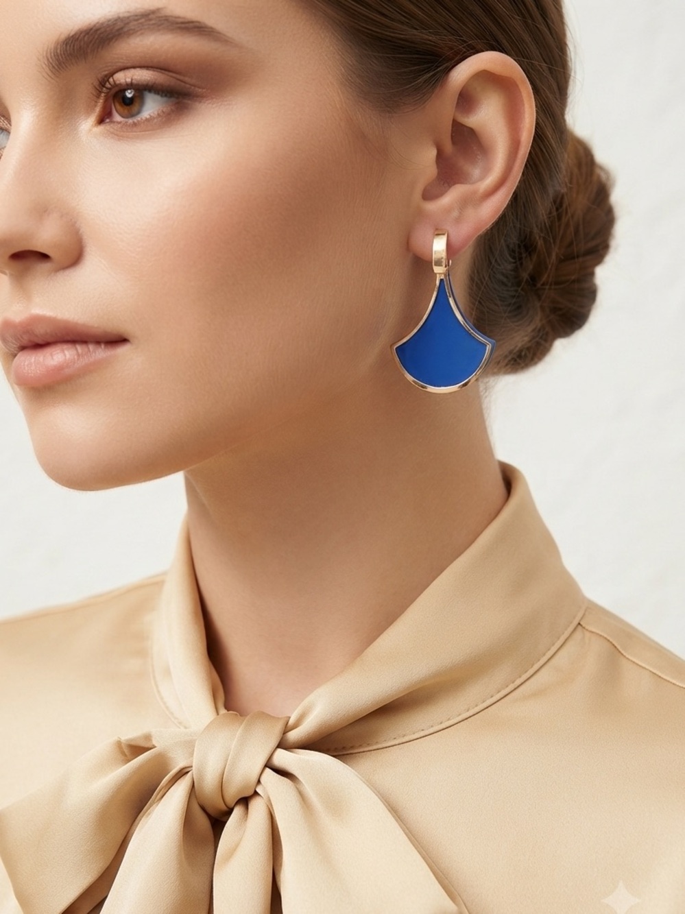 Royal Blue Fan Earrings | Gold Trim Geometric Statement Dangles